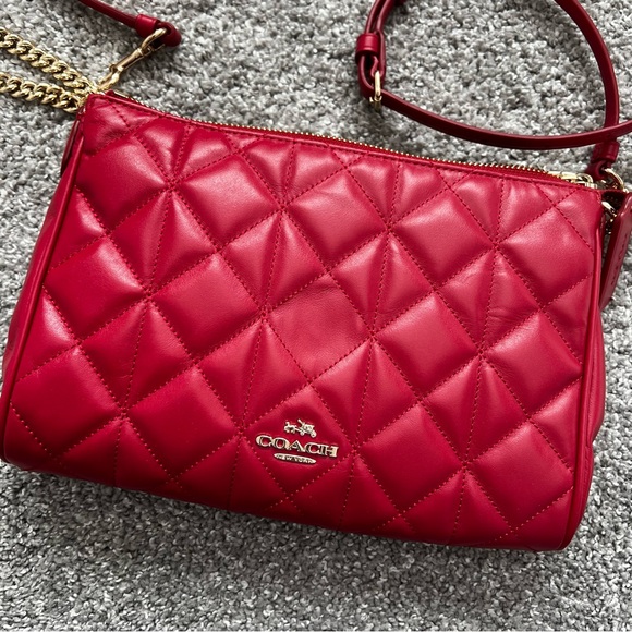 Coach quilted diamond crossbody bag NWT leather red color - Picture 2 of 12